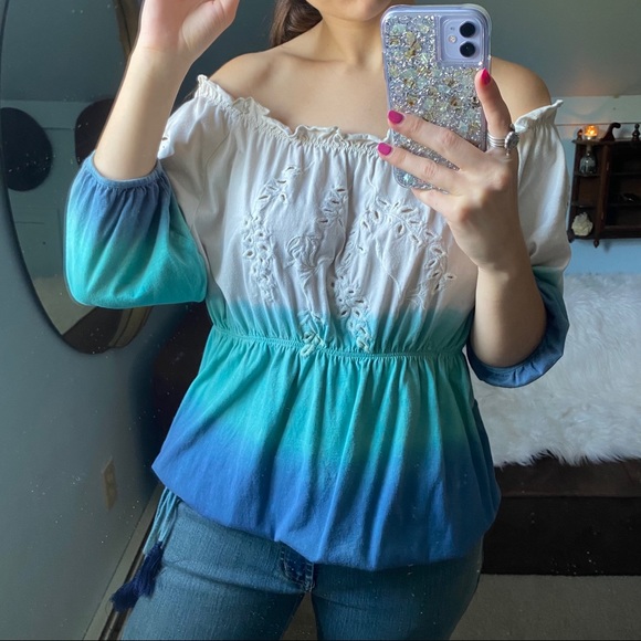 Anthropologie Bohemian Ombré Eyelet Top - Picture 3 of 15